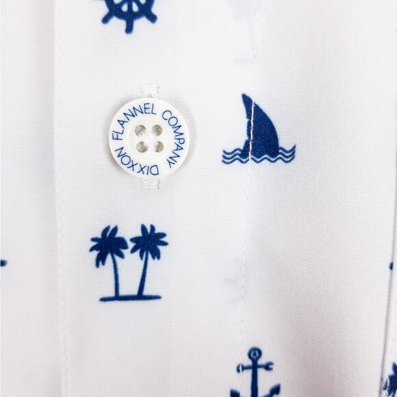 Dixxon Short Sleeve Button Up Men's Small White Blue Nautical "Sea Life" Logo - Picture 6 of 14